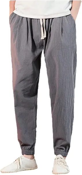 Big and Tall Linen Pants for Men Drawstring Loose Fit Joggers Elastic Waist Breathable Lounge Pants Summer Trousers
