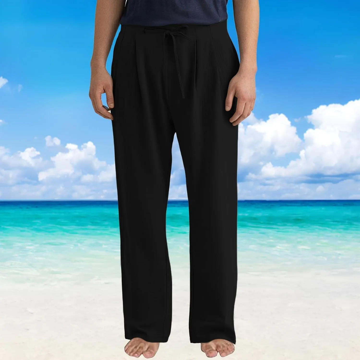 Big and Tall Linen Pants Lightweight Classic Regular Fit Dress Suit Pants for Men Summer Yoga Beach Trousers