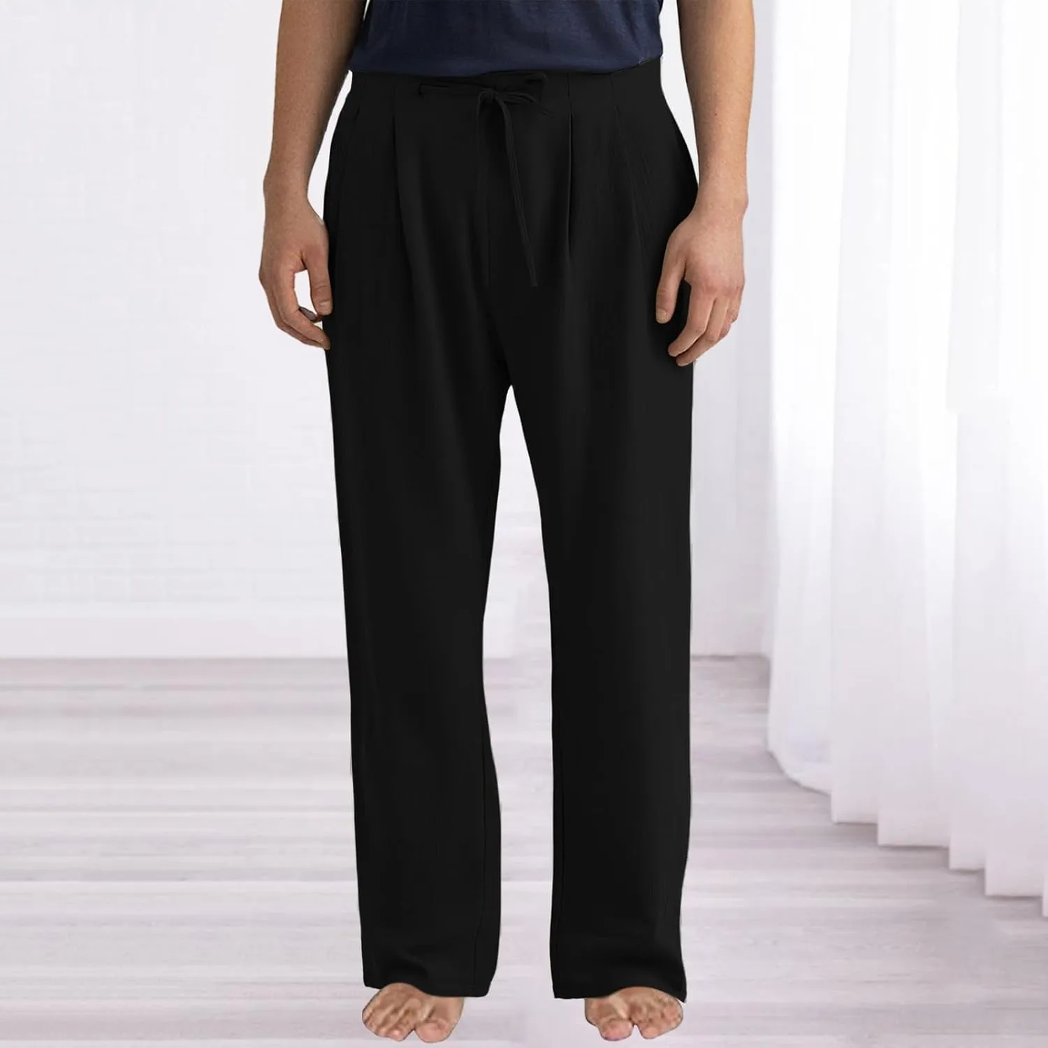Big and Tall Linen Pants Lightweight Classic Regular Fit Dress Suit Pants for Men Summer Yoga Beach Trousers