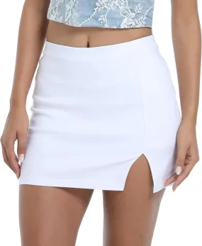 Black Mini Skirt Women's High Waisted Stretch Fitted Bodycon Skirt with Slit