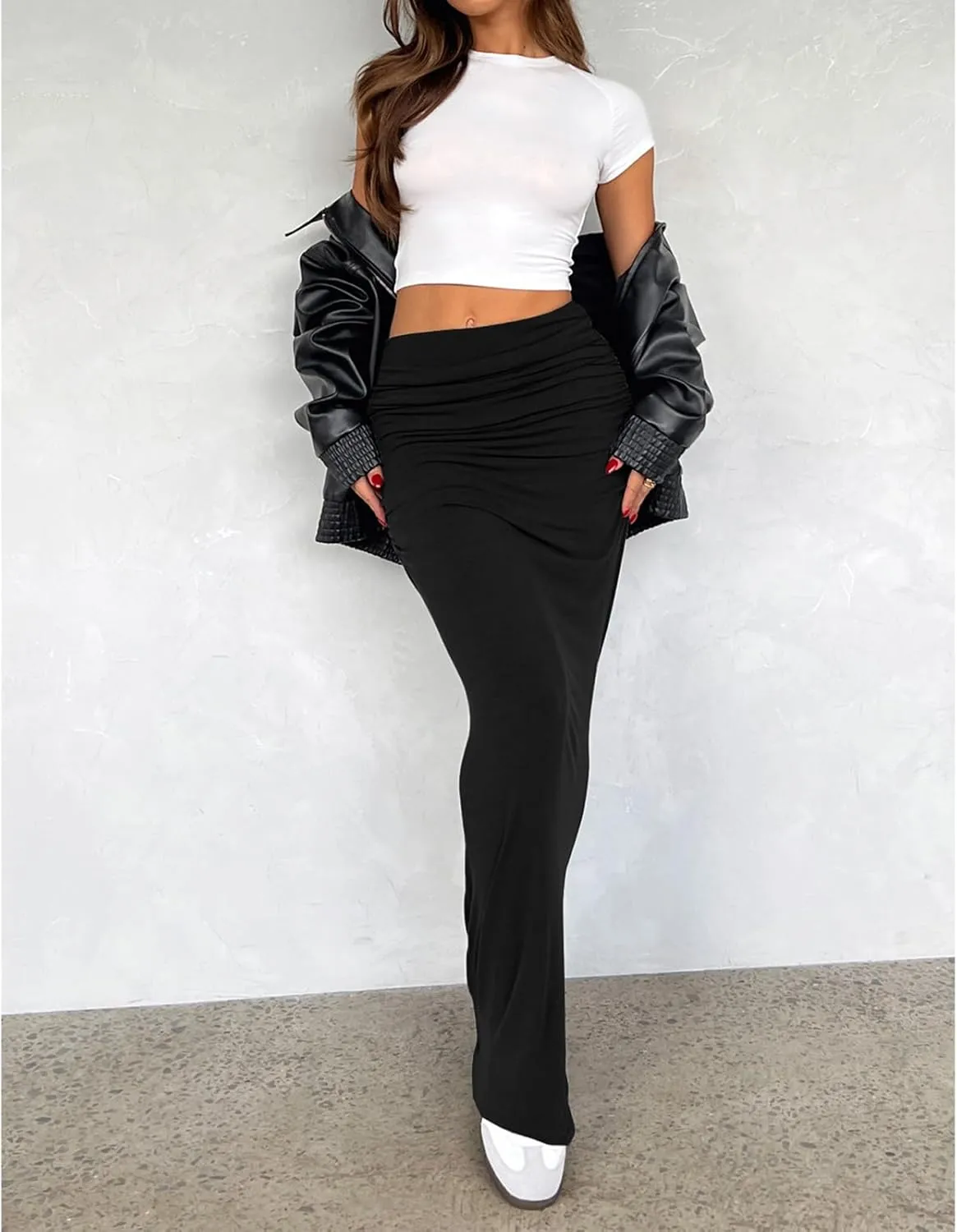 Bodyon Long Skirts for Women - Ruched High Waist Party Club Night Out Pencil Flowy Maxi Skirt