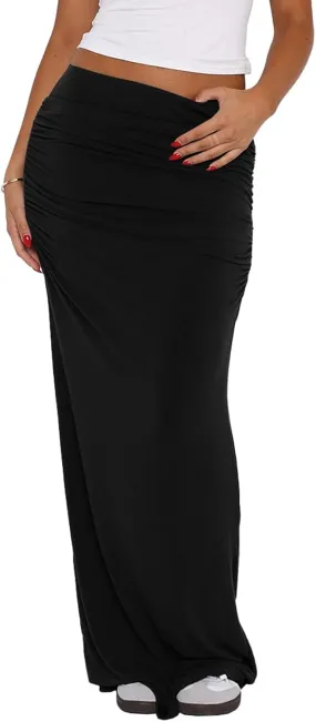 Bodyon Long Skirts for Women - Ruched High Waist Party Club Night Out Pencil Flowy Maxi Skirt