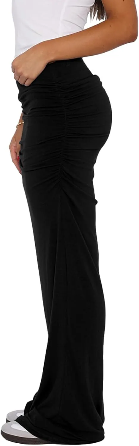 Bodyon Long Skirts for Women - Ruched High Waist Party Club Night Out Pencil Flowy Maxi Skirt