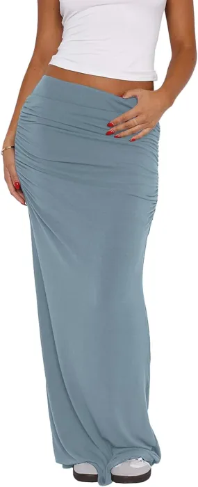 Bodyon Long Skirts for Women - Ruched High Waist Party Club Night Out Pencil Flowy Maxi Skirt