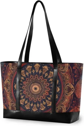 Bohemian-style Mandala Pattern simple womens laptop tote bag with zipper briefcase for Travel Essentials Beach Gifts Birthday Gifts for Women with gym bolsos para mujeres