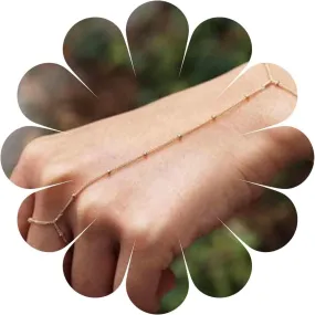 Boho Satellite Finger Ring Bracelet Gold Ring Wrist Bracelet Hand Chain Vintage Ball Slave Bracelet Minimalist Satellite Dotted Chain Bracelet Jewelry for Women
