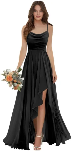Bridesmaid Dresses for Women Spaghetti Straps A Line High Low Hemline Chiffon Summer Wedding Guest Dress