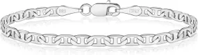 BRIJEWNES 925 Sterling Silver Clasp 4mm Mariner Chain Bracelet for Men Women Solid Diamond Cut Mens Bracelet Chain Bracelets for Women Jewelry Women Mens Gifts