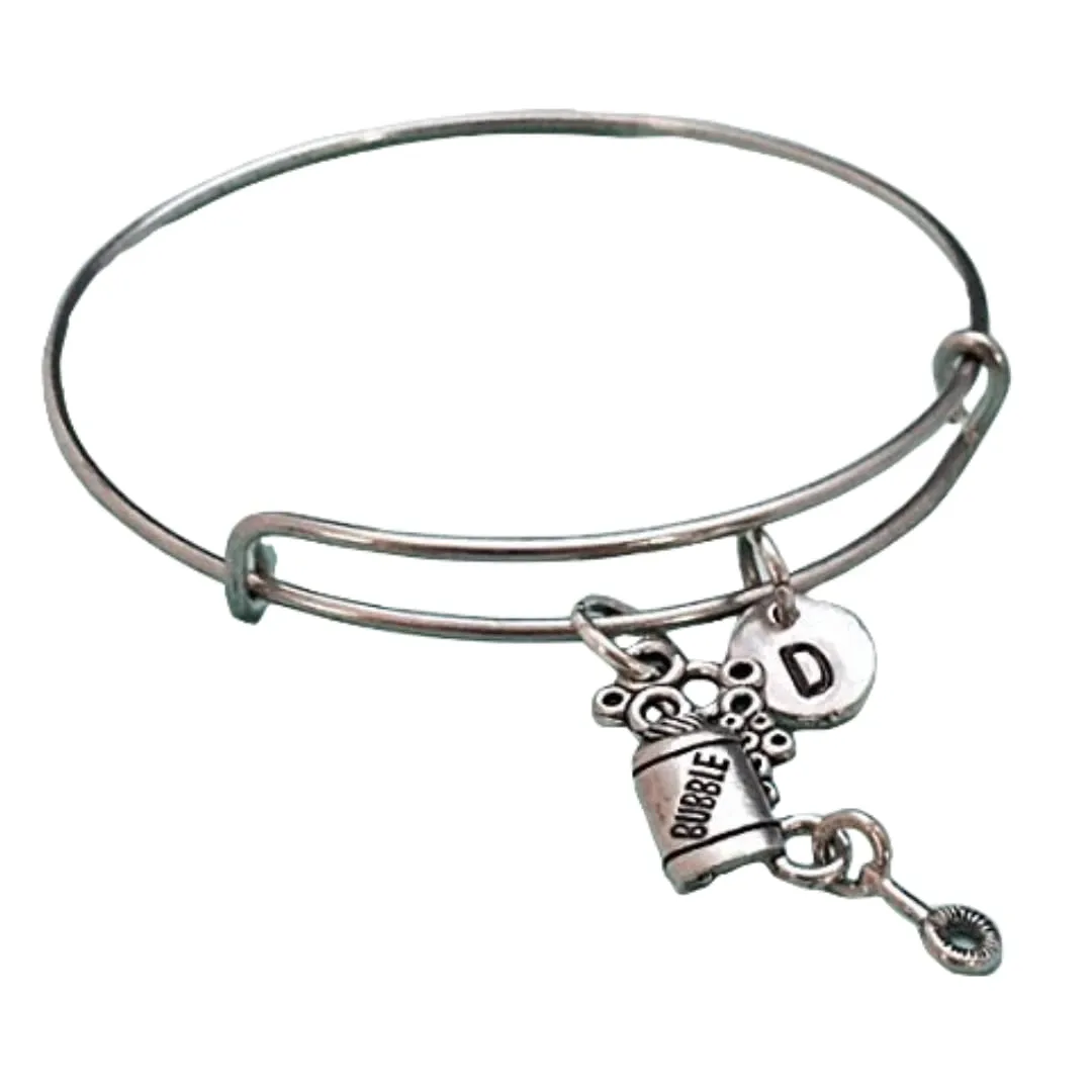 Bubble charm bangle, bubble charm bracelet, bubbles, personalized bracelet, expandable bangle, charm bangle, initial, monogram
