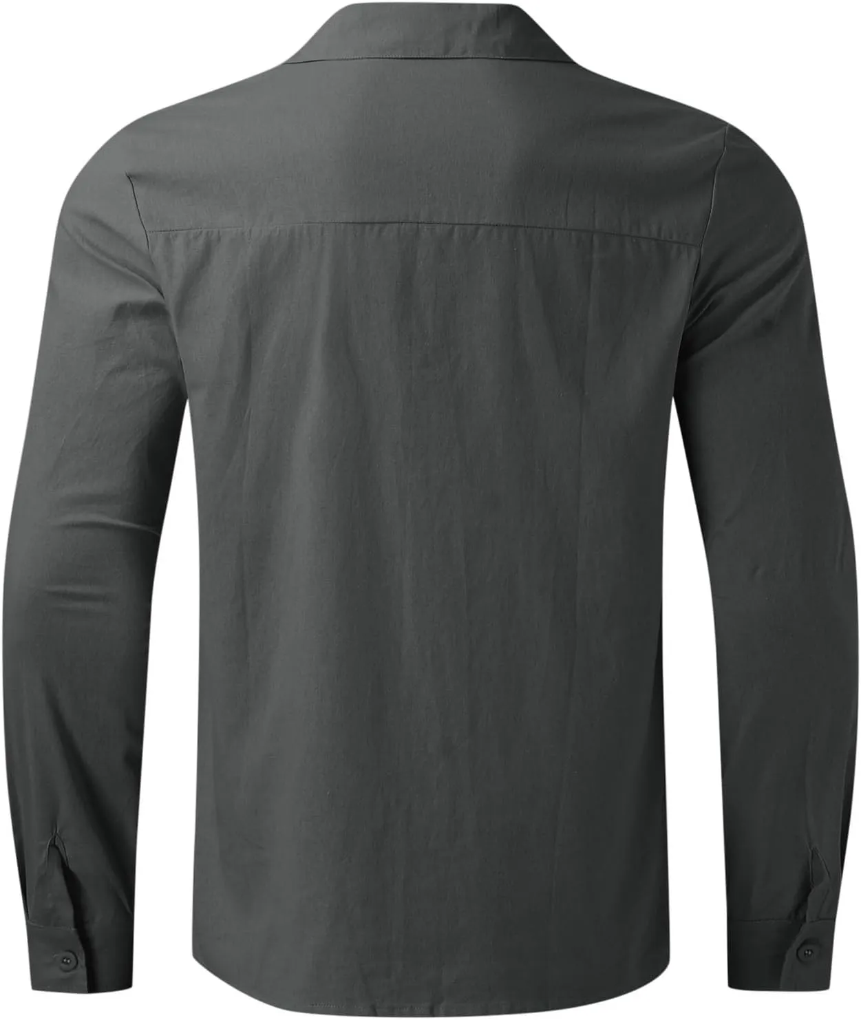 Button Down Linen Dress Shirts for Men Casual Cotton Long Sleeve Solid Color Regular Fit Beach Summer Shirts