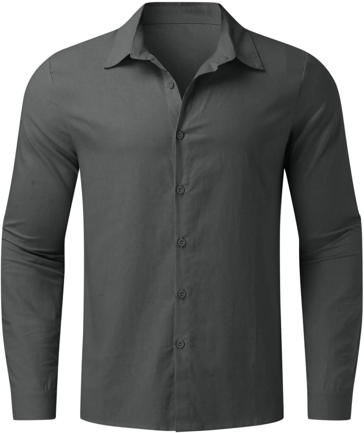 Button Down Linen Dress Shirts for Men Casual Cotton Long Sleeve Solid Color Regular Fit Beach Summer Shirts