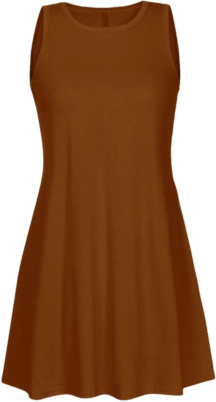Canbebig Summer Dresses for Women Beach Solid Tshirt Sundress Sleeveless Casual Loose Swing Short Tank Dress with Pockets