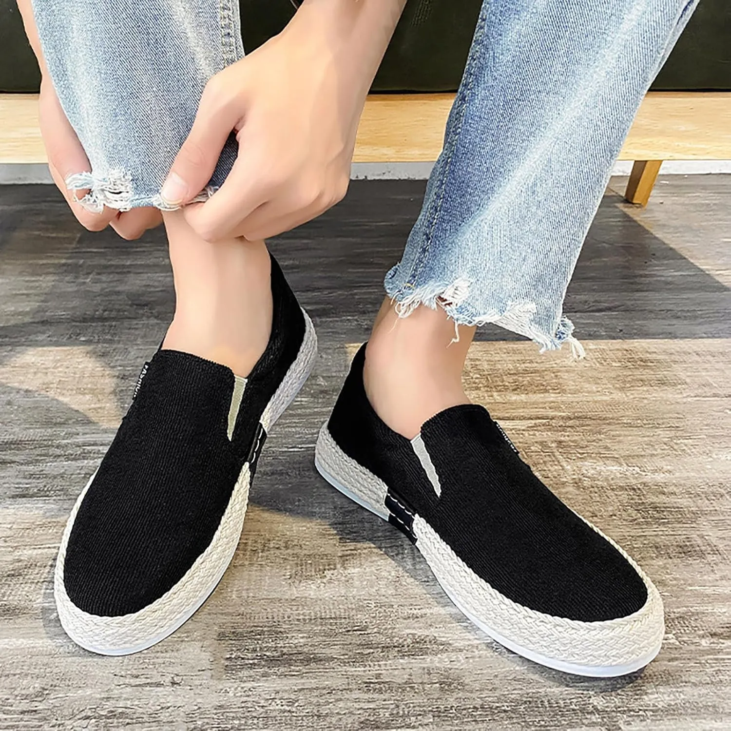 Canvas Men's Shoes Summer Thin Breathable Casual Flat No Laces Linen Casual Mens Leather Shoes