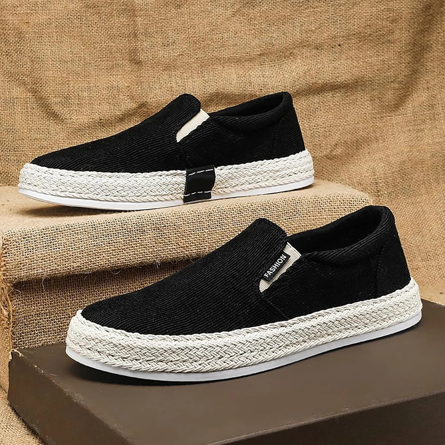 Canvas Men's Shoes Summer Thin Breathable Casual Flat No Laces Linen Casual Mens Leather Shoes