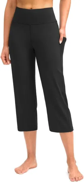 Capri Yoga Pants Womens Slacks Stretch Capris Wide Leg Running Pants Summer Pants 2025 Pull On Pants with Pocket