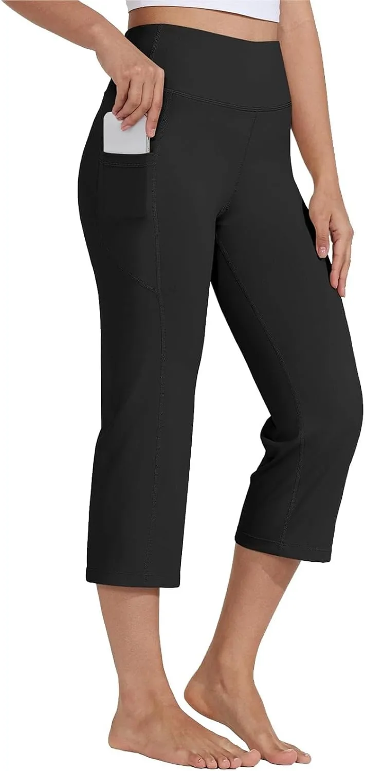 Capri Yoga Pants Womens Slacks Stretch Capris Wide Leg Running Pants Summer Pants 2025 Pull On Pants with Pocket