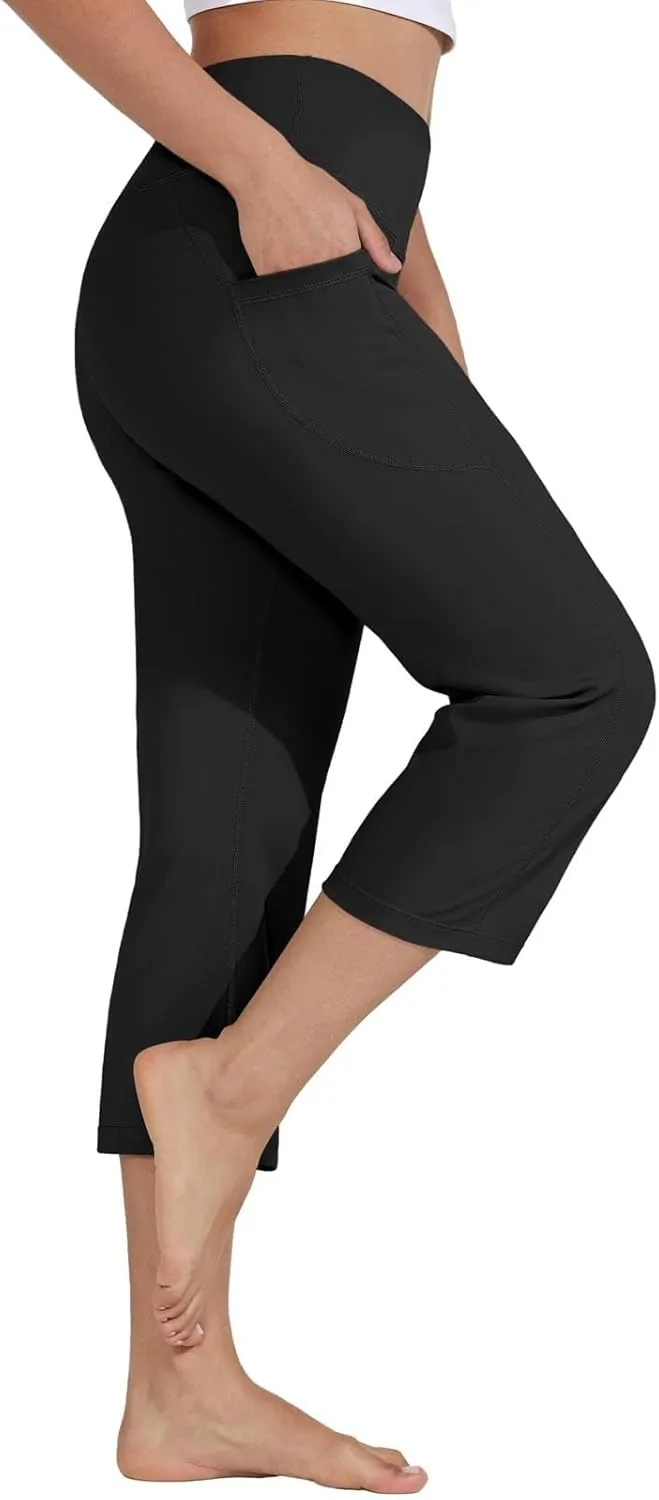 Capri Yoga Pants Womens Slacks Stretch Capris Wide Leg Running Pants Summer Pants 2025 Pull On Pants with Pocket