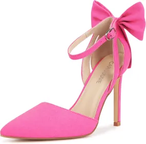 Carcuume Womens Bow Tie Back Heels Close Toe Pumps Stiletto High Heels Wedding Shoes Ankle Strap Heel Sandals