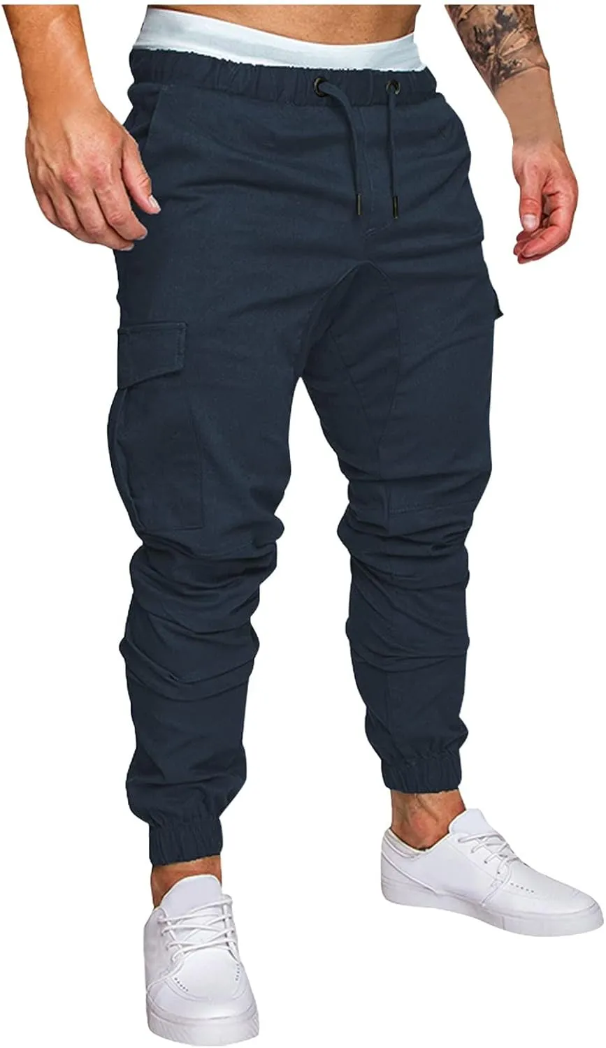 Cargo Pants for Men Big and Tall Hiking Outdoor Elastic Waist Pants with 5 Pockets Men's Cargo Pants Classic Straight