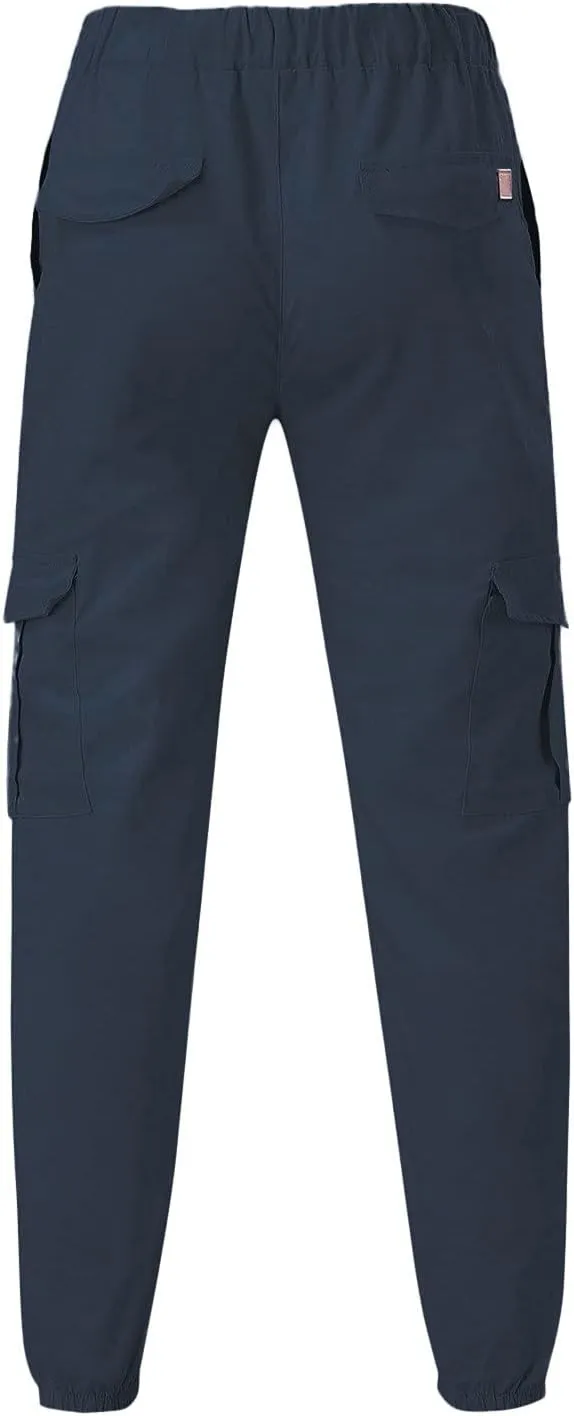 Cargo Pants for Men Big and Tall Hiking Outdoor Elastic Waist Pants with 5 Pockets Men's Cargo Pants Classic Straight