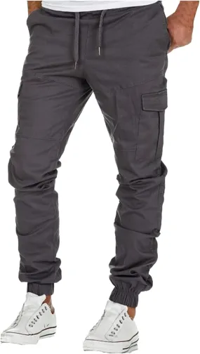 Cargo Pants for Men Relaxed Fit Waist Drawstring Athletic Trousers Casual Stretch Baggy Joggers Pockets Men's Outdoor