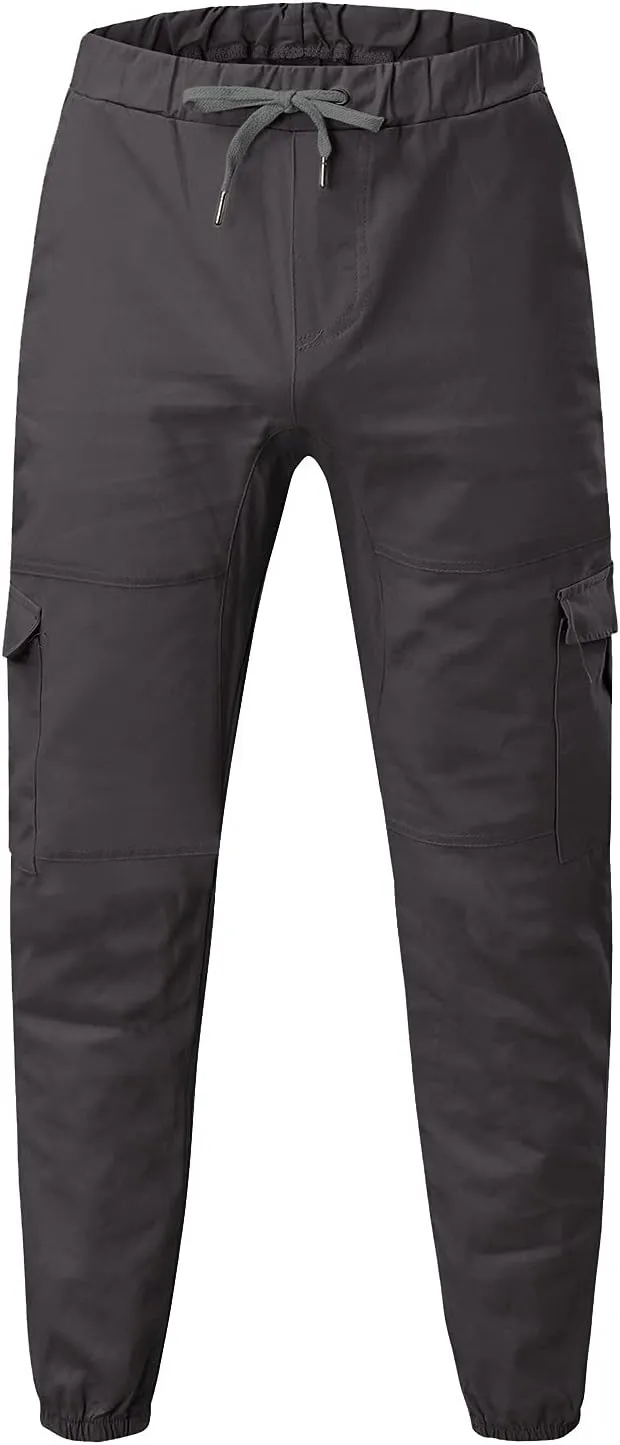 Cargo Pants for Men Relaxed Fit Waist Drawstring Athletic Trousers Casual Stretch Baggy Joggers Pockets Men's Outdoor