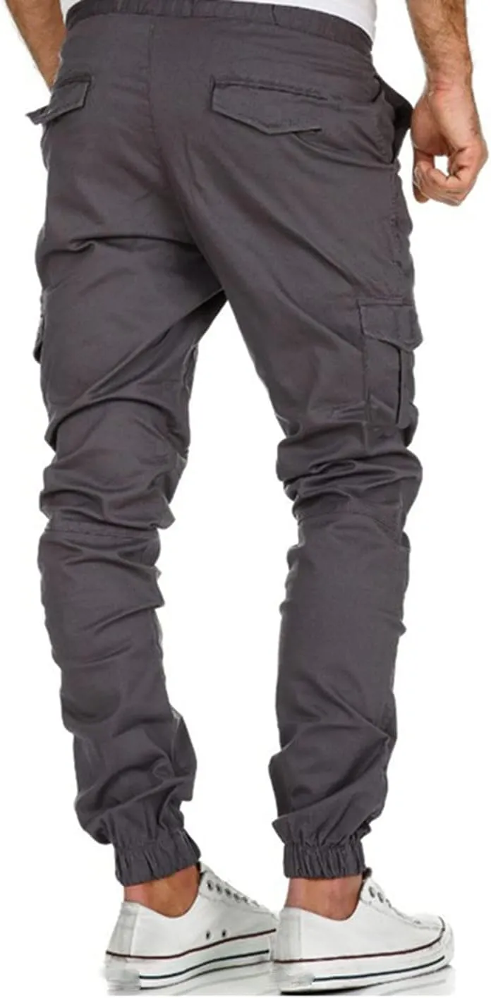 Cargo Pants for Men Relaxed Fit Waist Drawstring Athletic Trousers Casual Stretch Baggy Joggers Pockets Men's Outdoor