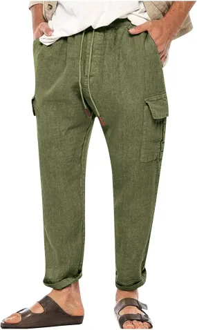 Cargo Pants for Men Slim fit Elastic Waist Tapered Pants Casual Drawstring Ankle Pants Comfy Trendy Summer Trousers
