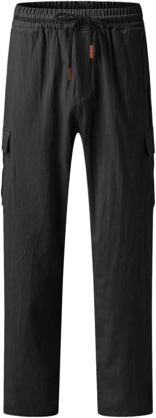 Cargo Pants for Men Slim fit Elastic Waist Tapered Pants Casual Drawstring Ankle Pants Comfy Trendy Summer Trousers