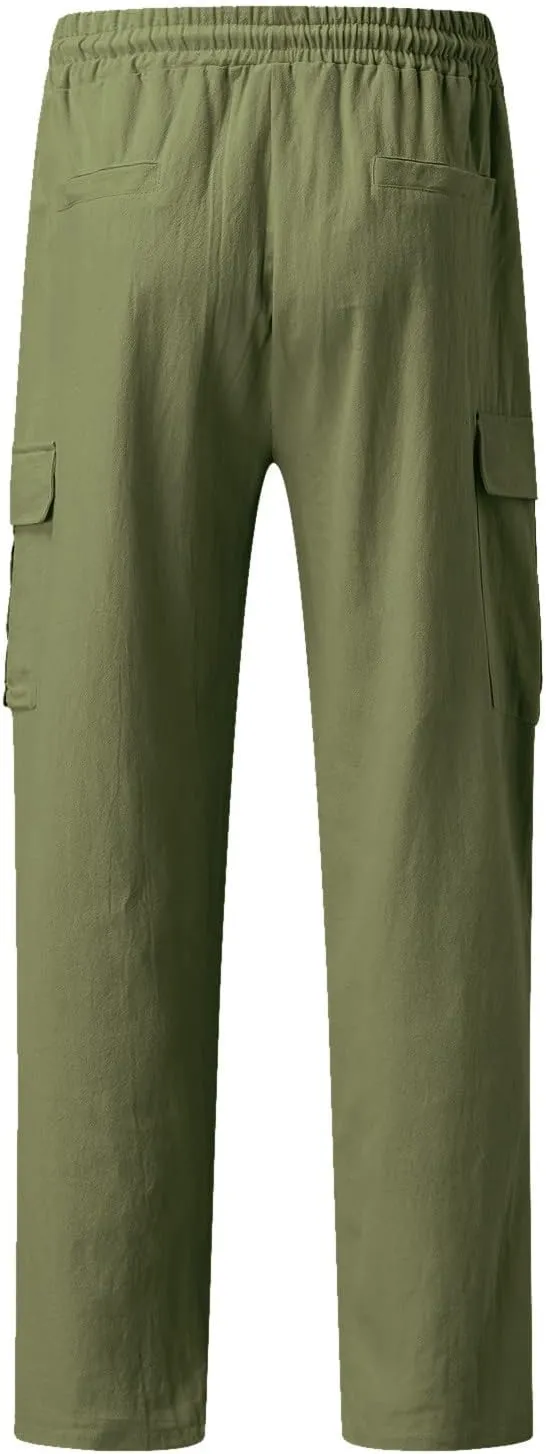 Cargo Pants for Men Slim fit Elastic Waist Tapered Pants Casual Drawstring Ankle Pants Comfy Trendy Summer Trousers