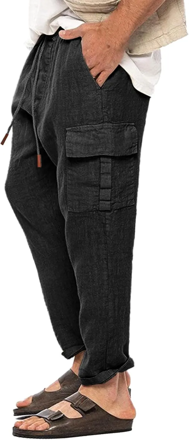 Cargo Pants for Men Slim fit Elastic Waist Tapered Pants Casual Drawstring Ankle Pants Comfy Trendy Summer Trousers