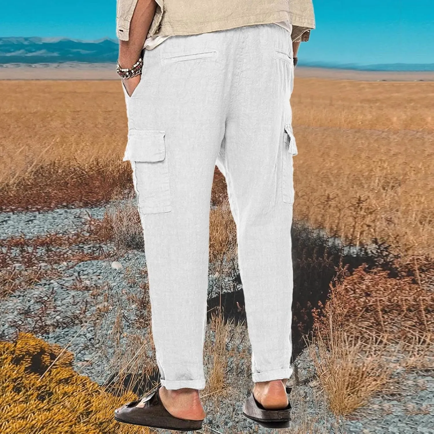 Cargo Pants for Men Slim fit Elastic Waist Tapered Pants Casual Drawstring Ankle Pants Comfy Trendy Summer Trousers