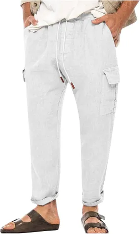 Cargo Pants for Men Slim fit Elastic Waist Tapered Pants Casual Drawstring Ankle Pants Comfy Trendy Summer Trousers