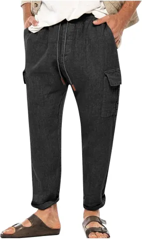 Cargo Pants for Men Slim fit Elastic Waist Tapered Pants Casual Drawstring Ankle Pants Comfy Trendy Summer Trousers