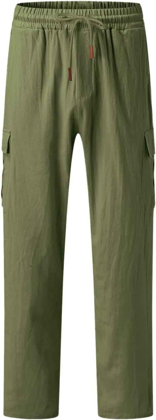 Cargo Pants for Men Slim fit Elastic Waist Tapered Pants Casual Drawstring Ankle Pants Comfy Trendy Summer Trousers