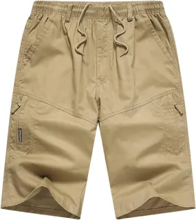 Cargo Shorts for Men Classic Fit Drawstring Cotton Shorts Solid Athletic Shorts Casual Outdoor Work Golf Shorts