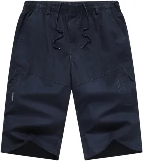 Cargo Shorts for Men Classic Fit Drawstring Cotton Shorts Solid Athletic Shorts Casual Outdoor Work Golf Shorts