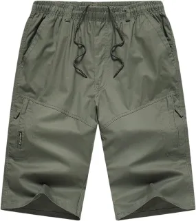 Cargo Shorts for Men Classic Fit Drawstring Cotton Shorts Solid Athletic Shorts Casual Outdoor Work Golf Shorts