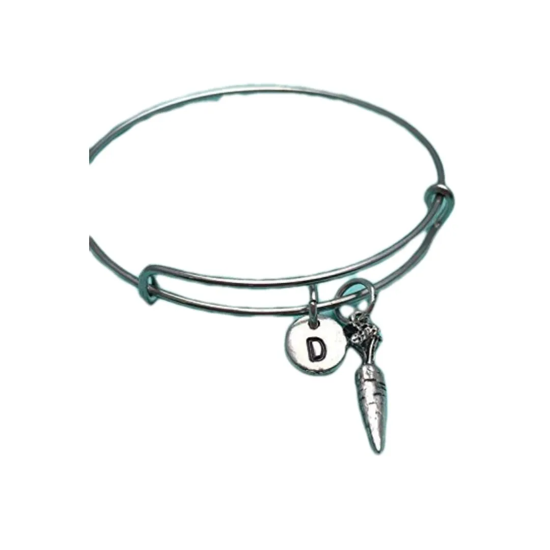 Carrot bangle bracelet, carrot charm bracelet, vegetable bangle bracelet, personalized bracelet, initial charm bracelet