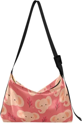 Cartoon Elephant Plant Hobo Crossbody Bags for Women Leather Large Shoulder Bag Cross Body Trendy Womens Tote Bags Handbag for Travel Shopping