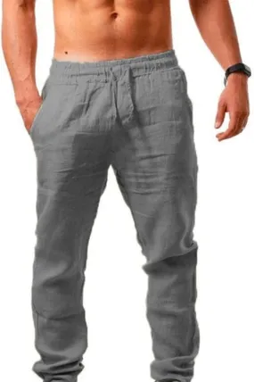 Casual Linen Cotton Pants Men Big and Tall Drawstring Pants Elastic Waist Trousers Slim Fit Dress Pants Lounge Pants