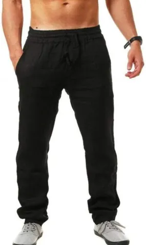 Casual Linen Cotton Pants Men Big and Tall Drawstring Pants Elastic Waist Trousers Slim Fit Dress Pants Lounge Pants