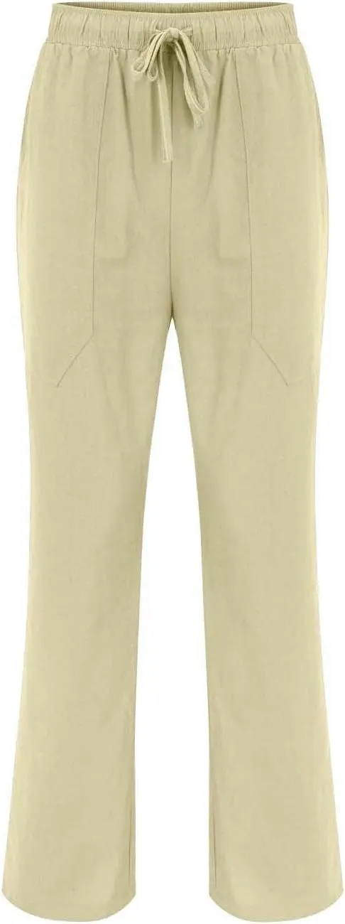 Casual Linen Pants for Men Stretchy Elastic Waist Loose Fit Lightweight Work Casual Lightweight Yoga Vacation Pants