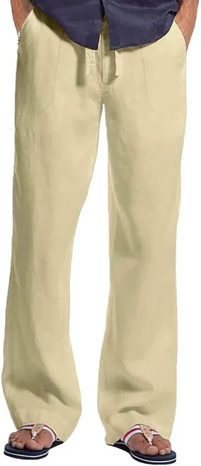 Casual Linen Pants for Men Stretchy Elastic Waist Loose Fit Lightweight Work Casual Lightweight Yoga Vacation Pants