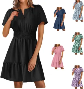 Casual Summer Dresses for Women 2025 Short Sleeve V Neck Beach Mini A-Line Ruffle Flowy Dress Dressy Work Sundress