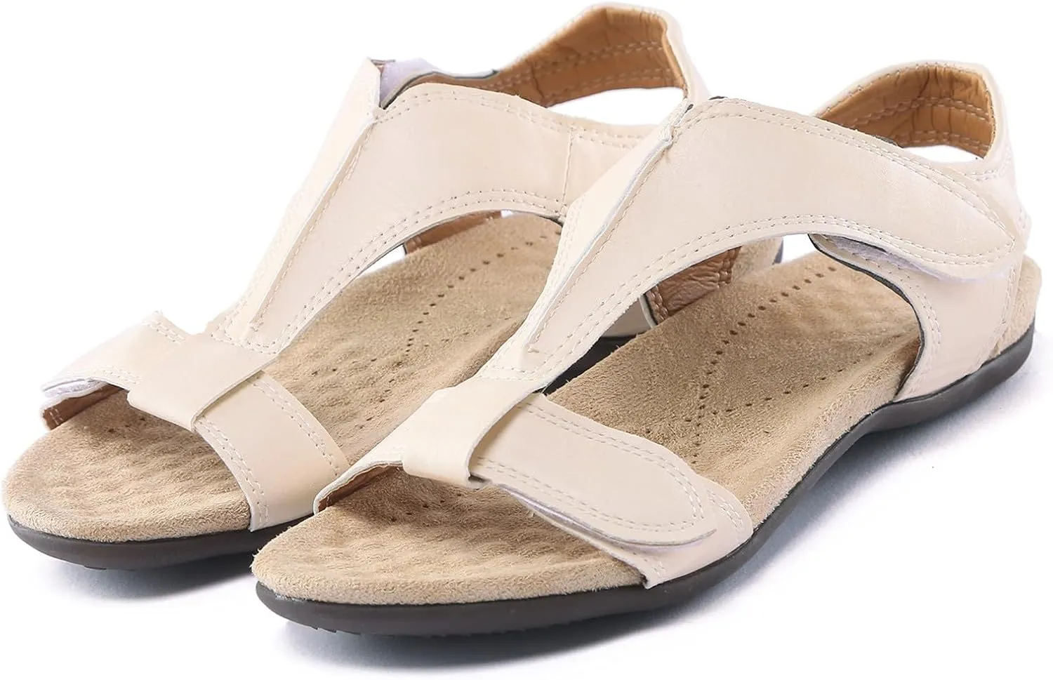 Cathalem Sandals for Women 2024 Comfy Orthotic Sandals Womens Arch Support Leather Flat Sandals Flat Casual Beach Sandals