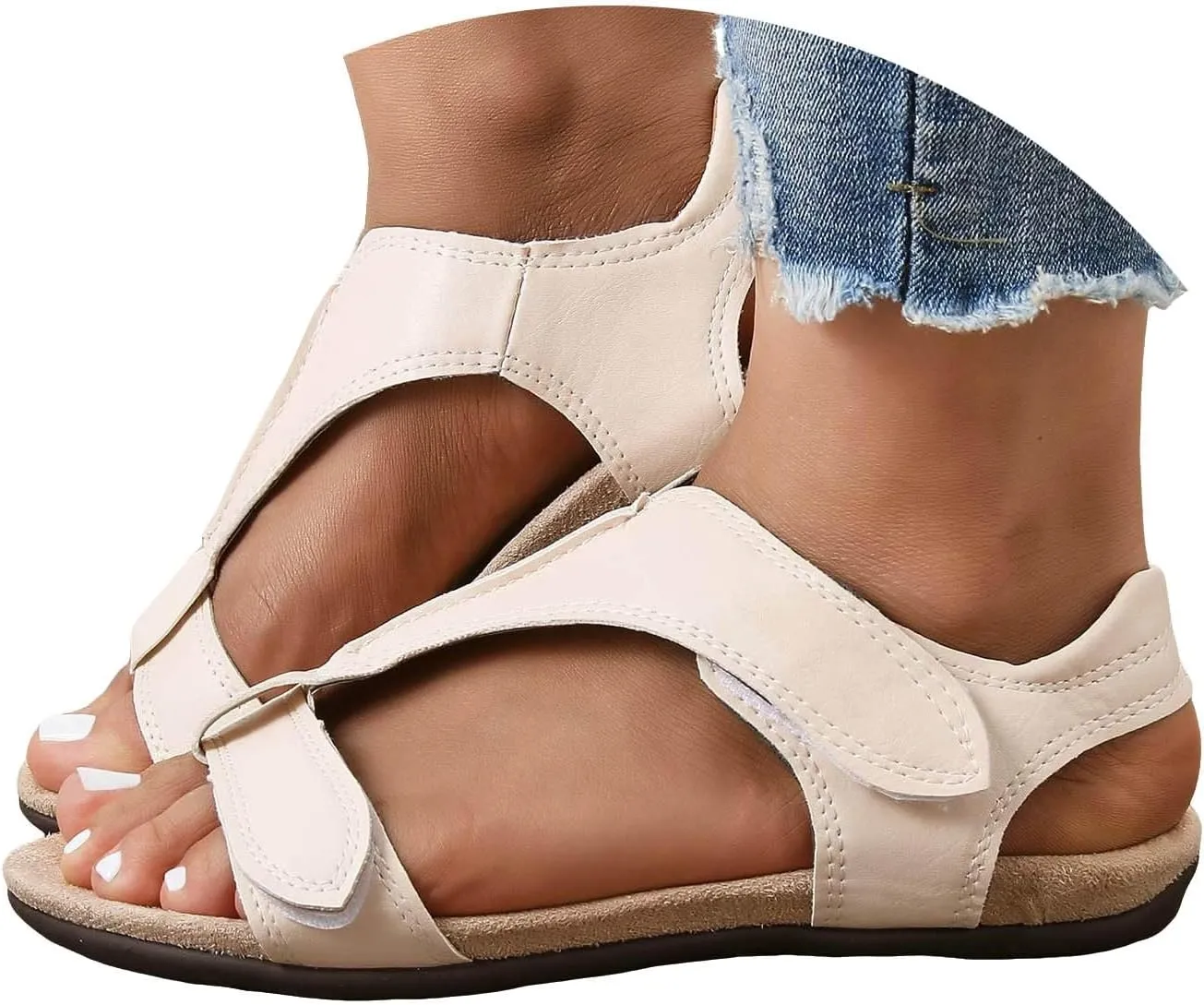 Cathalem Sandals for Women 2024 Comfy Orthotic Sandals Womens Arch Support Leather Flat Sandals Flat Casual Beach Sandals