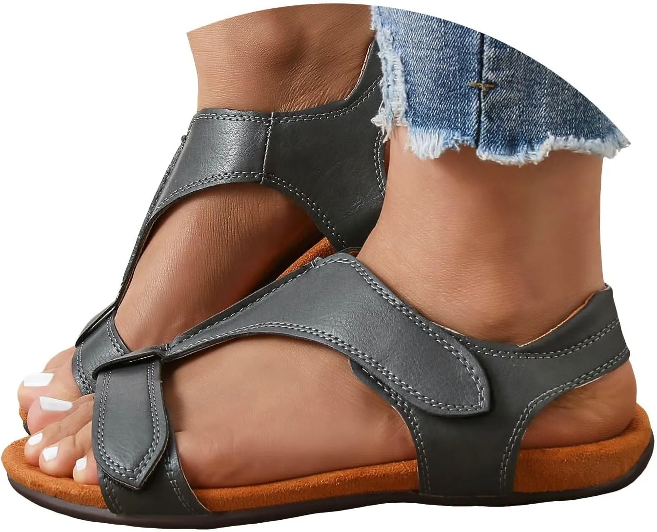 Cathalem Sandals for Women 2024 Comfy Orthotic Sandals Womens Arch Support Leather Flat Sandals Flat Casual Beach Sandals
