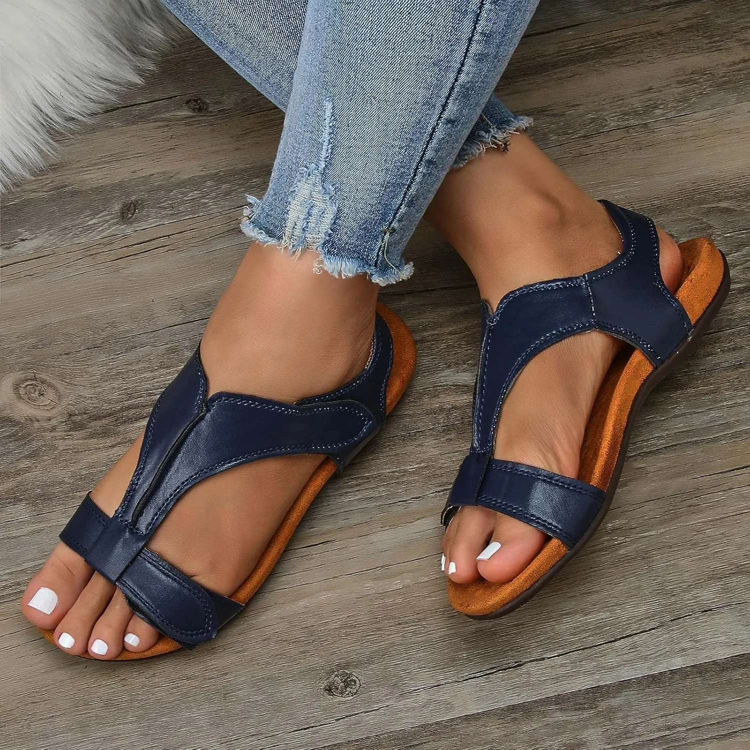 Cathalem Women's Comfy Orthotic Sandals 2024 Womens Arch Support Flat Sandals Flat Arch Massage Casual Beach Sandals