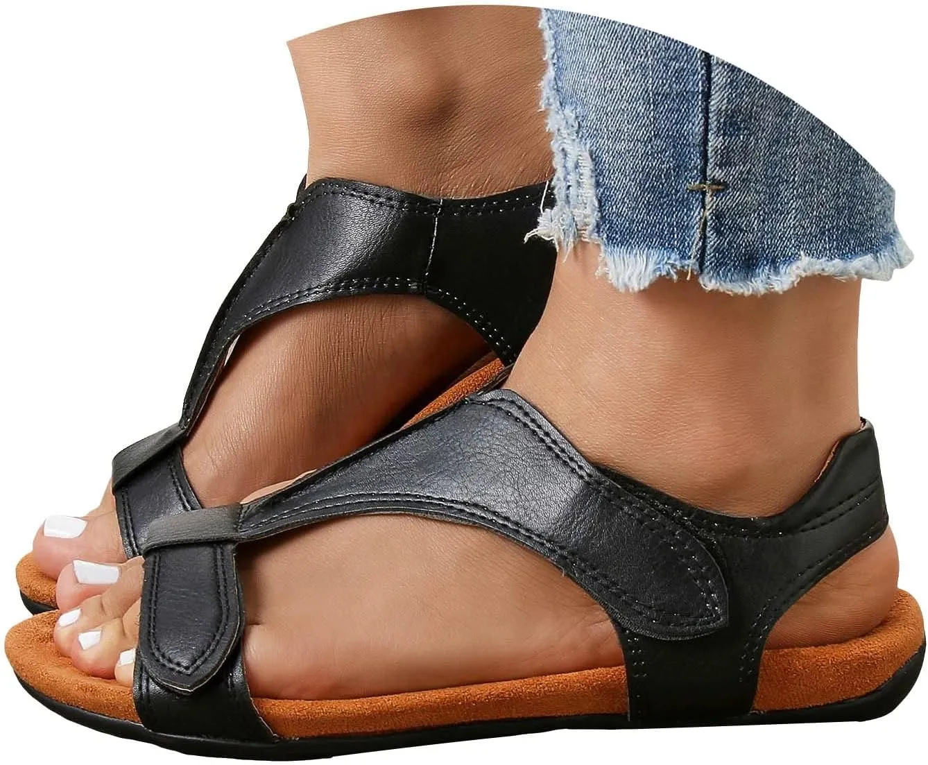 Cathalem Women's Comfy Orthotic Sandals 2024 Womens Arch Support Flat Sandals Flat Arch Massage Casual Beach Sandals